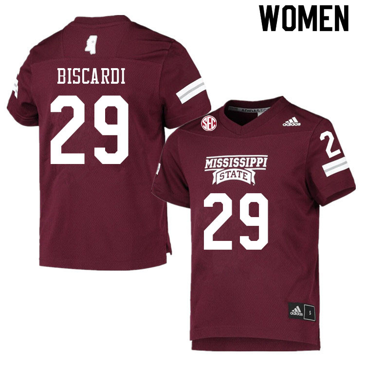 Women #29 Massimo Biscardi Mississippi State Bulldogs College Football Jerseys Sale-Maroon - Click Image to Close